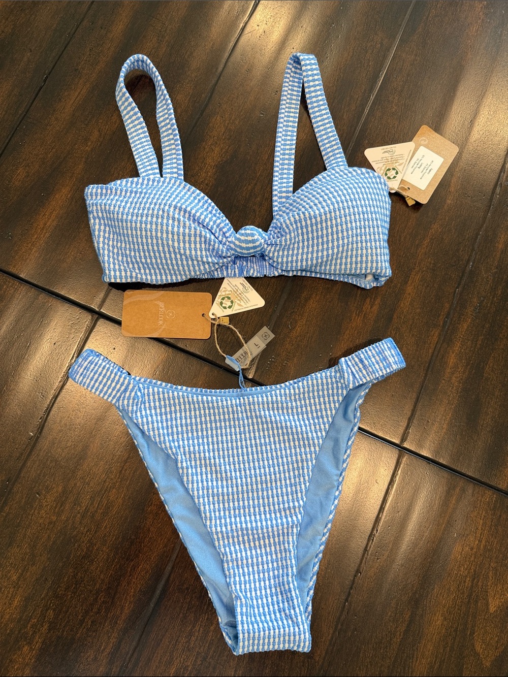 Light Blue Gingham Bikini Set - Women's Two-Piece Swimwear